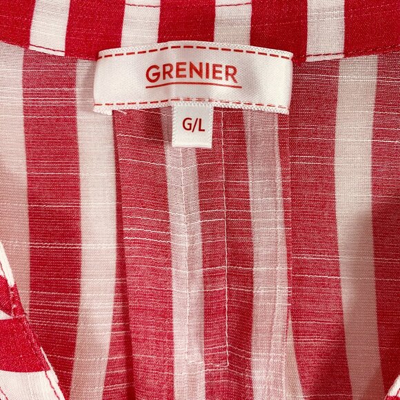 stripped red& white  blouse top V-neck chest pockets  3/4 sleeve size large - Picture 2 of 12